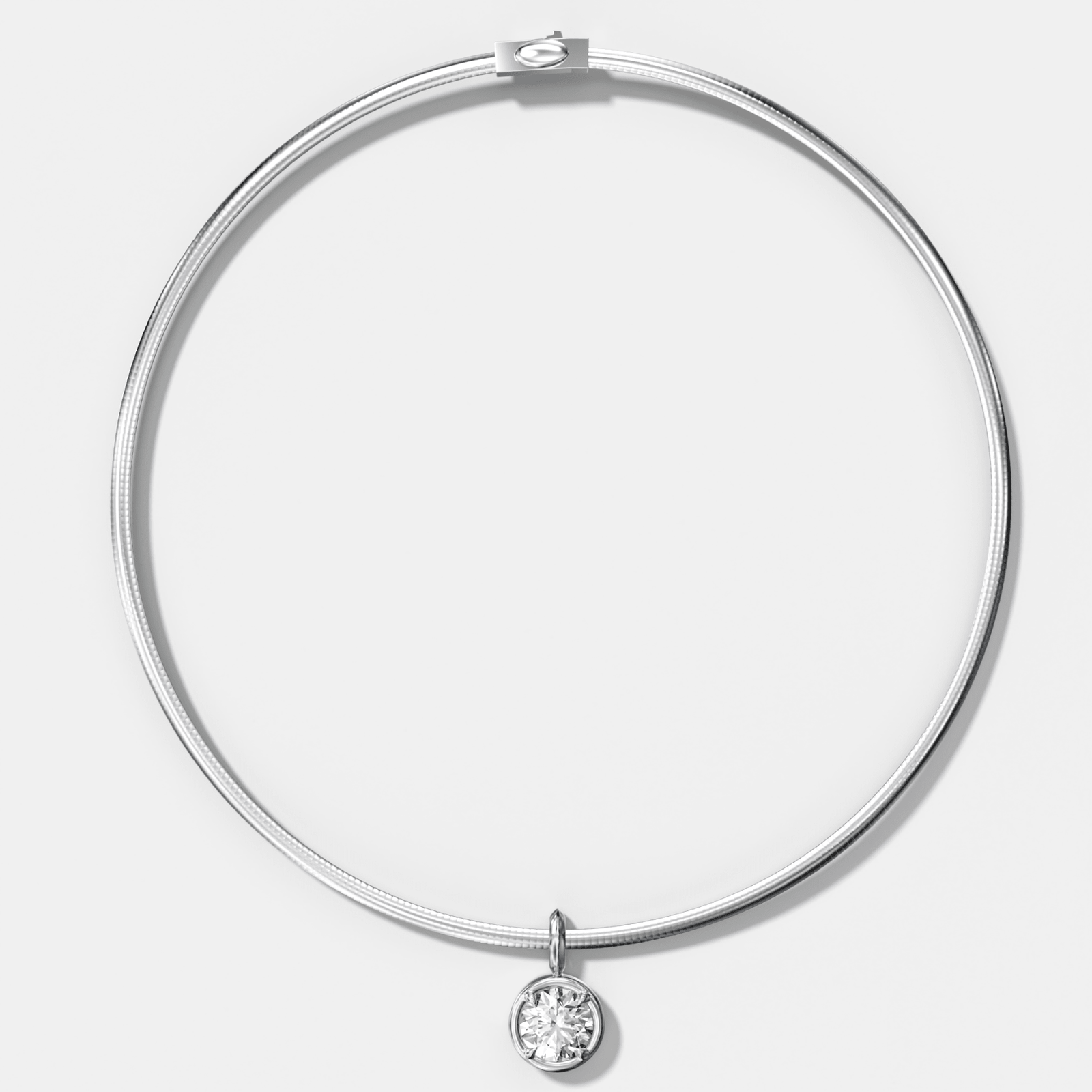 Club Round Attachable Diamond Pendant With Reversible Omega Chain (3mm) - GOODSTONE