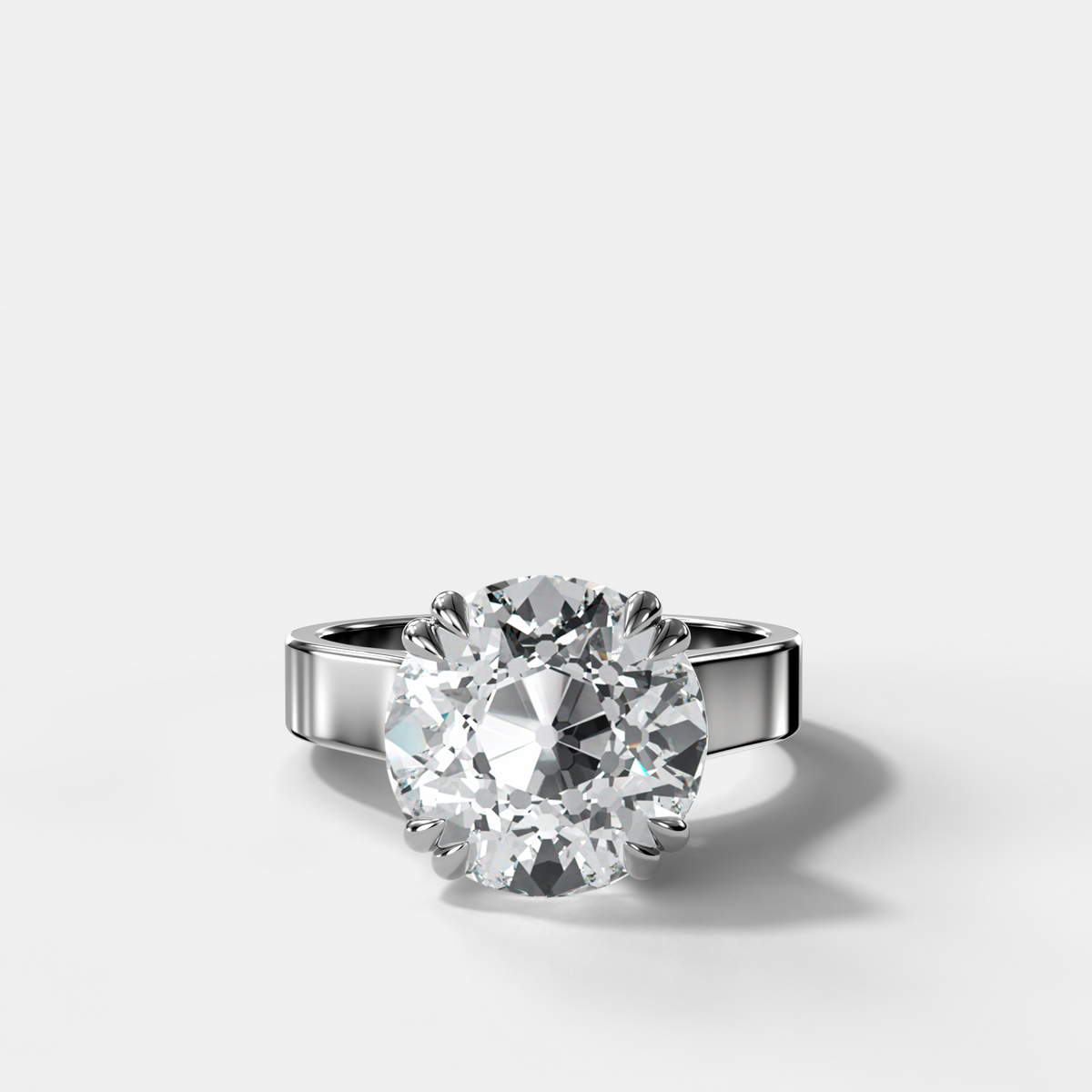 Finest Cathedral Engagement Ring with Old Euro Cut Diamond
