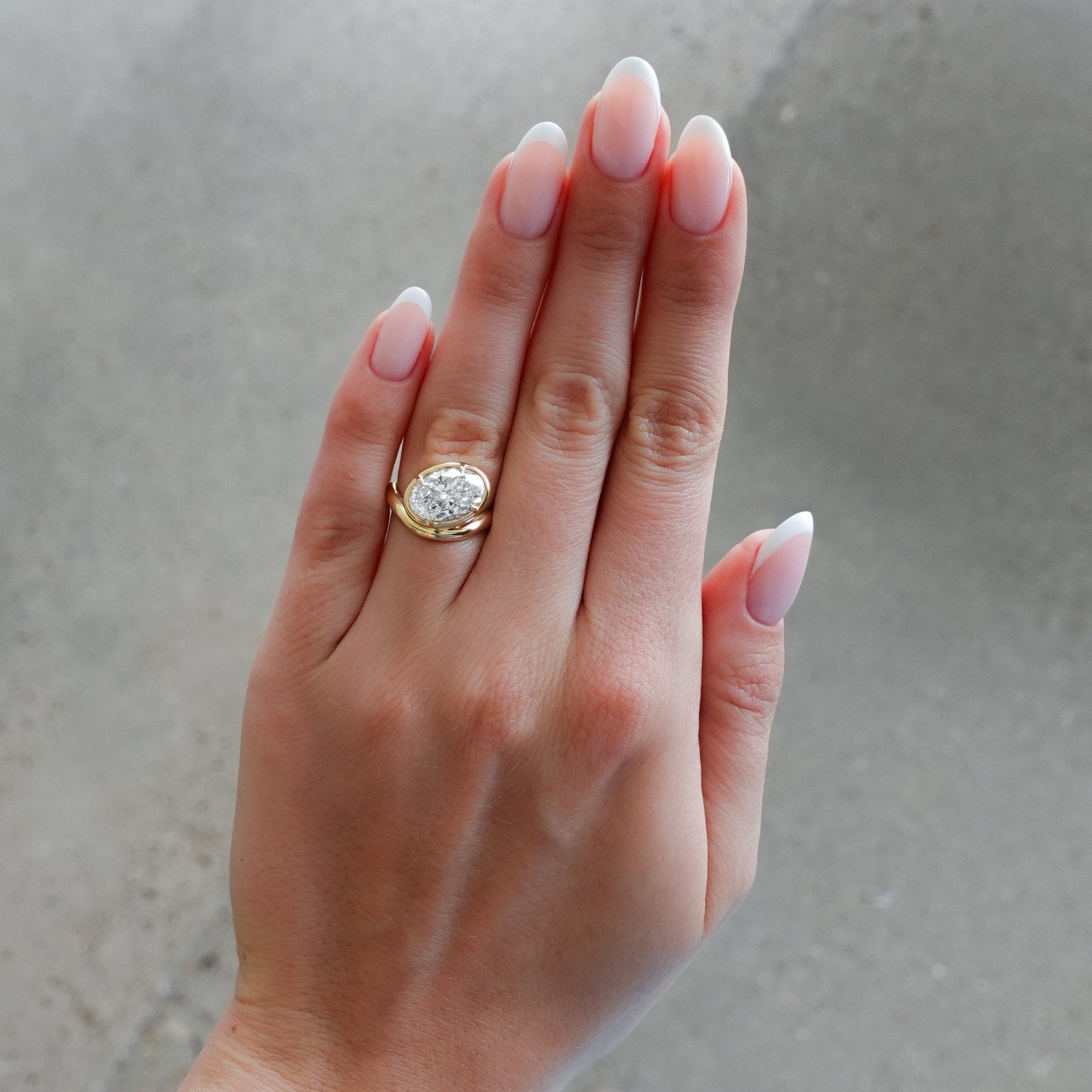 Contoured Club Engagement Ring With 3.78ct Lab Grown Oval Cut Diamond - GOODSTONE