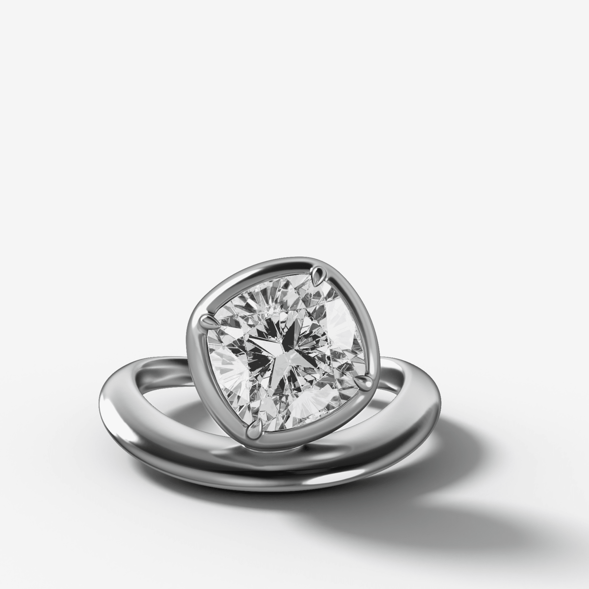 Contoured Club Engagement Ring with a Cushion Cut Diamond - GOODSTONE