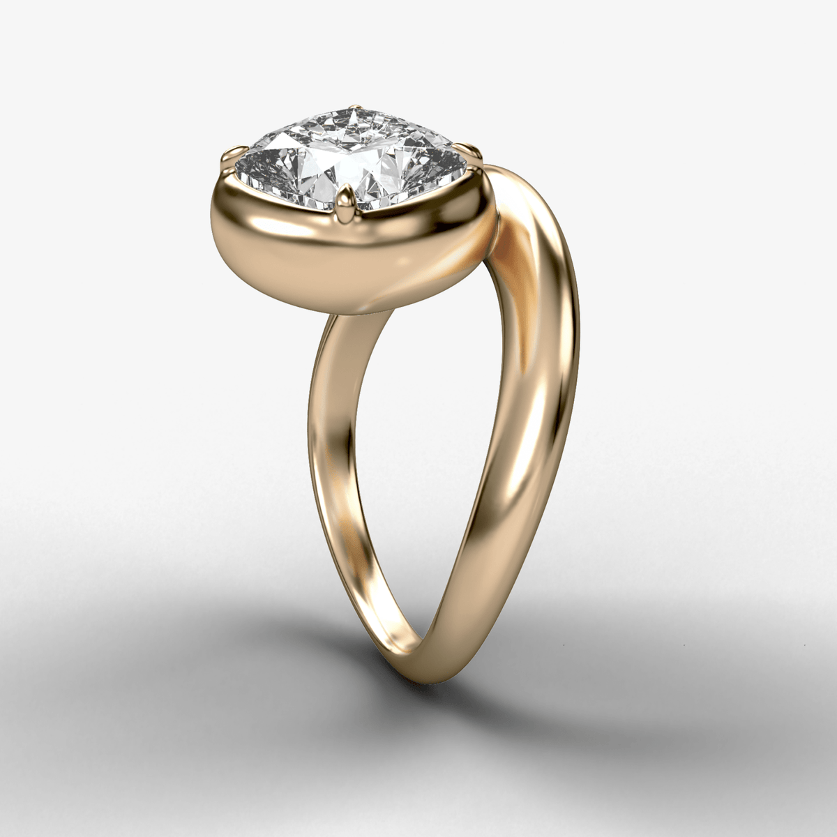 Contoured Club Engagement Ring with a Cushion Cut Diamond - GOODSTONE