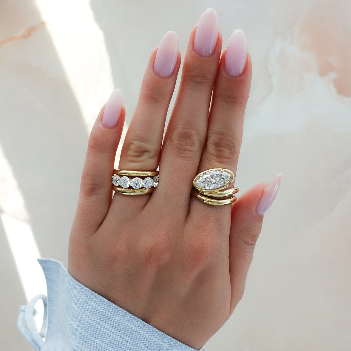 Contoured Club Engagement Ring with a Marquise Cut Diamond - GOODSTONE