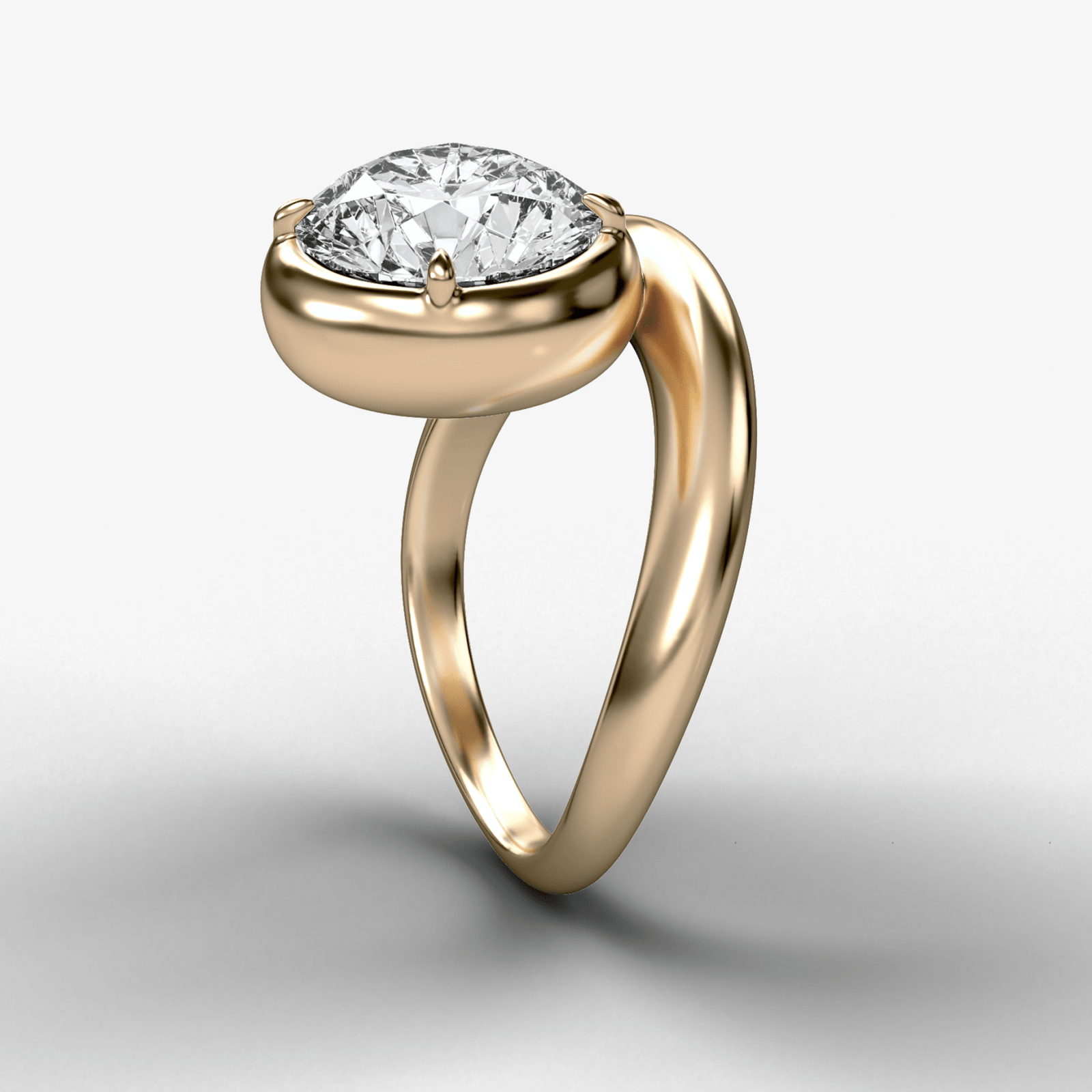 Contoured Club Engagement Ring with a Round Cut Diamond - GOODSTONE