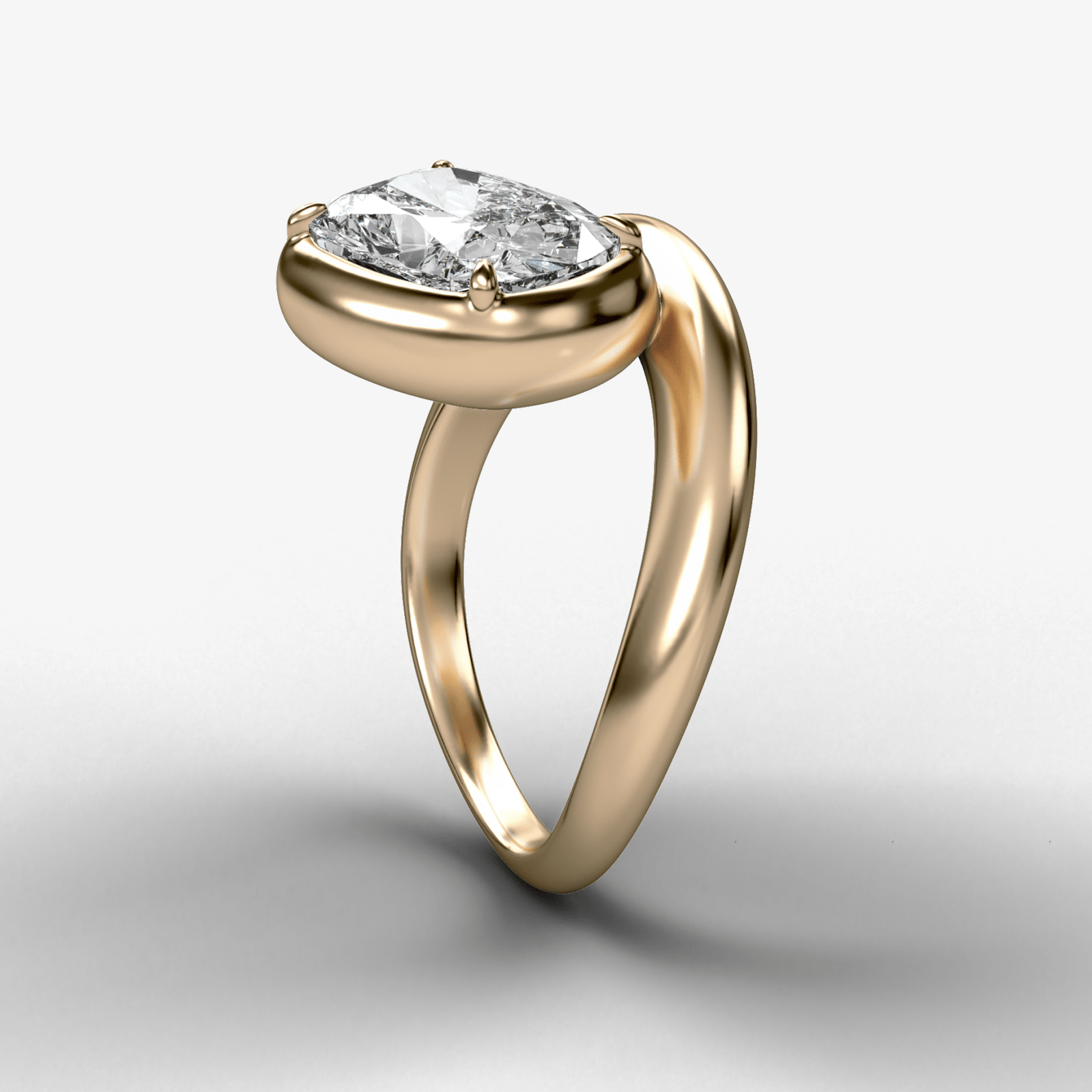 Contoured Club Engagement Ring with an Elongated Cushion Cut Diamond - GOODSTONE