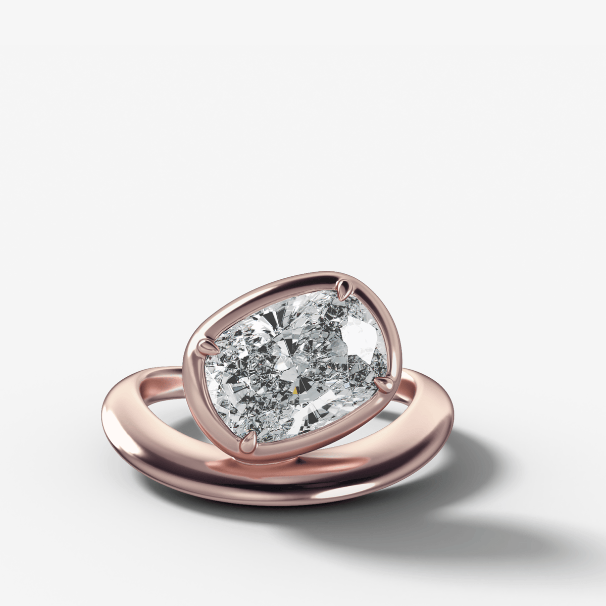 Contoured Club Engagement Ring with an Elongated Cushion Cut Diamond - GOODSTONE