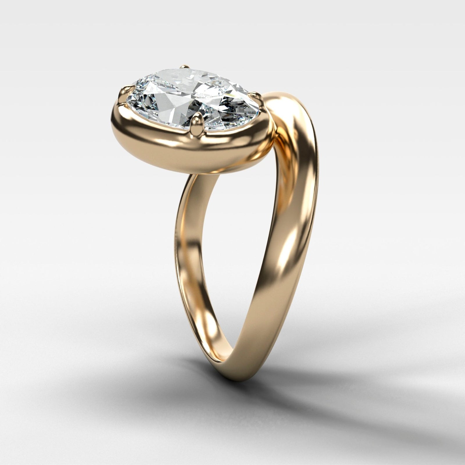Contoured Club Engagement Ring with an Oval Cut Diamond - GOODSTONE