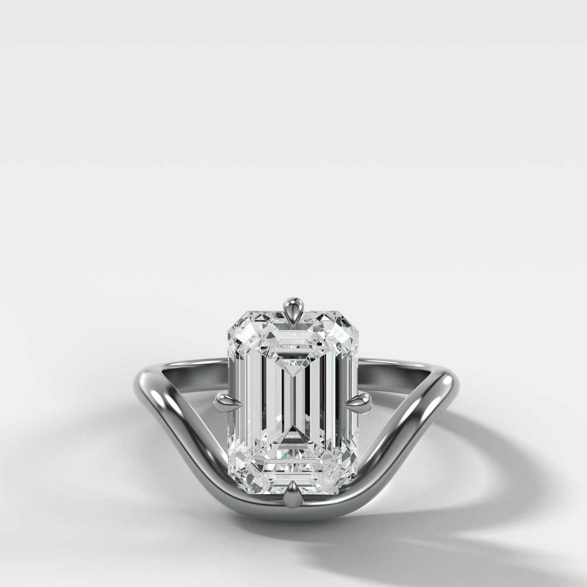 Contoured Compass Set Engagement Ring with Emerald Cut Diamond - GOODSTONE – White Gold / Platinum