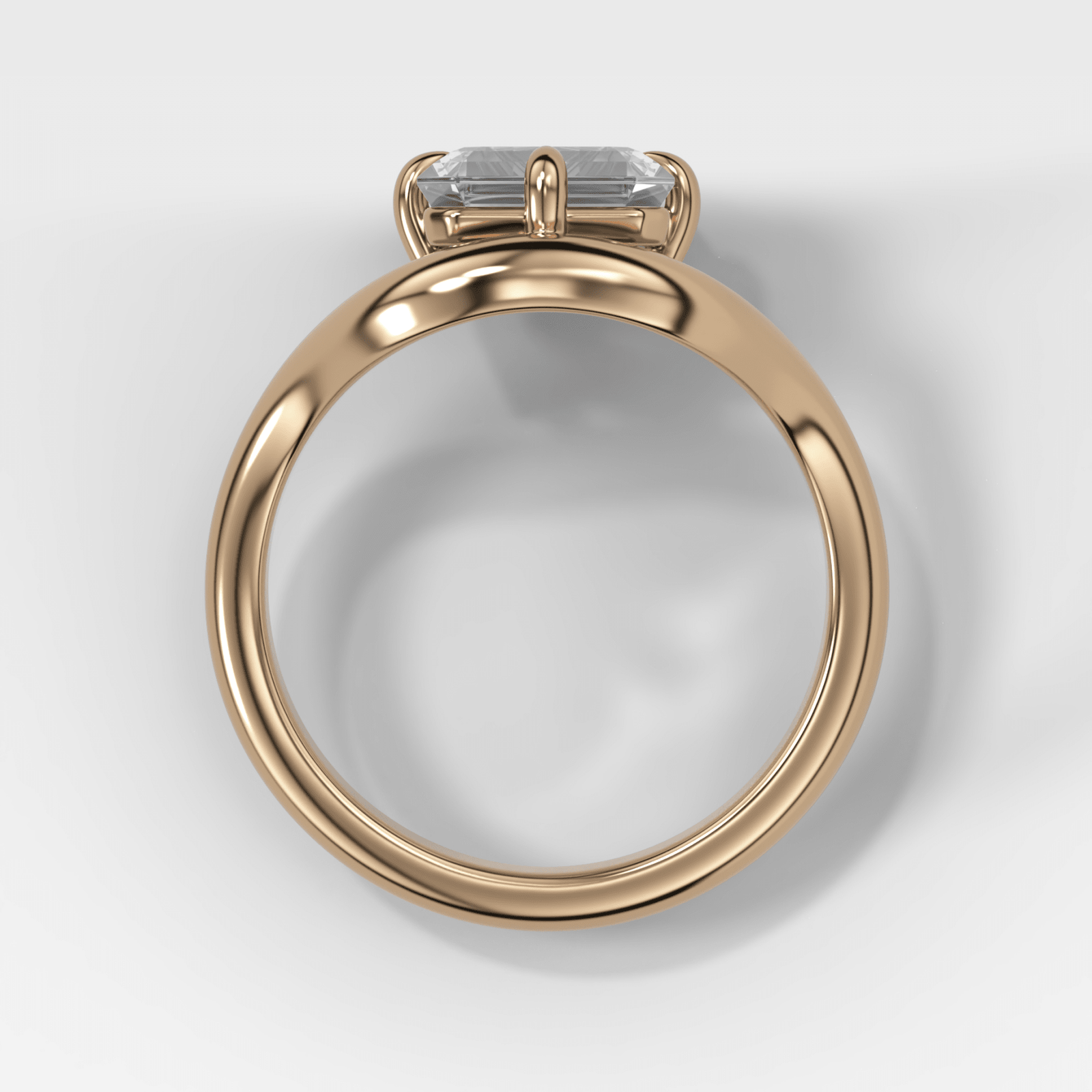 Contoured Compass Set Engagement Ring with Emerald Cut Diamond - GOODSTONE