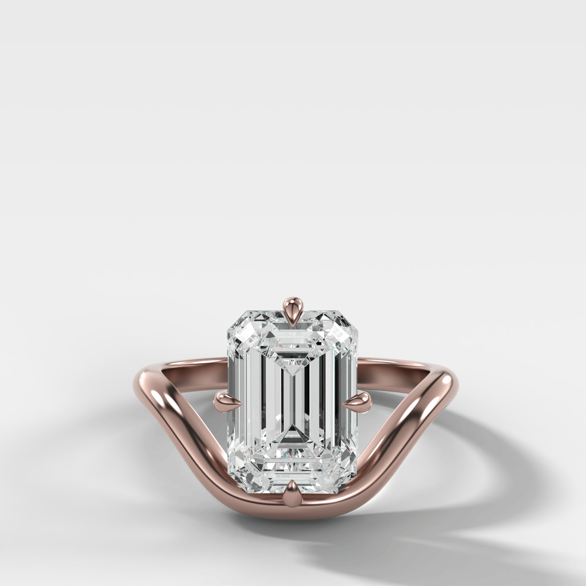 Contoured Compass Set Engagement Ring with Emerald Cut Diamond - GOODSTONE – Rose Gold