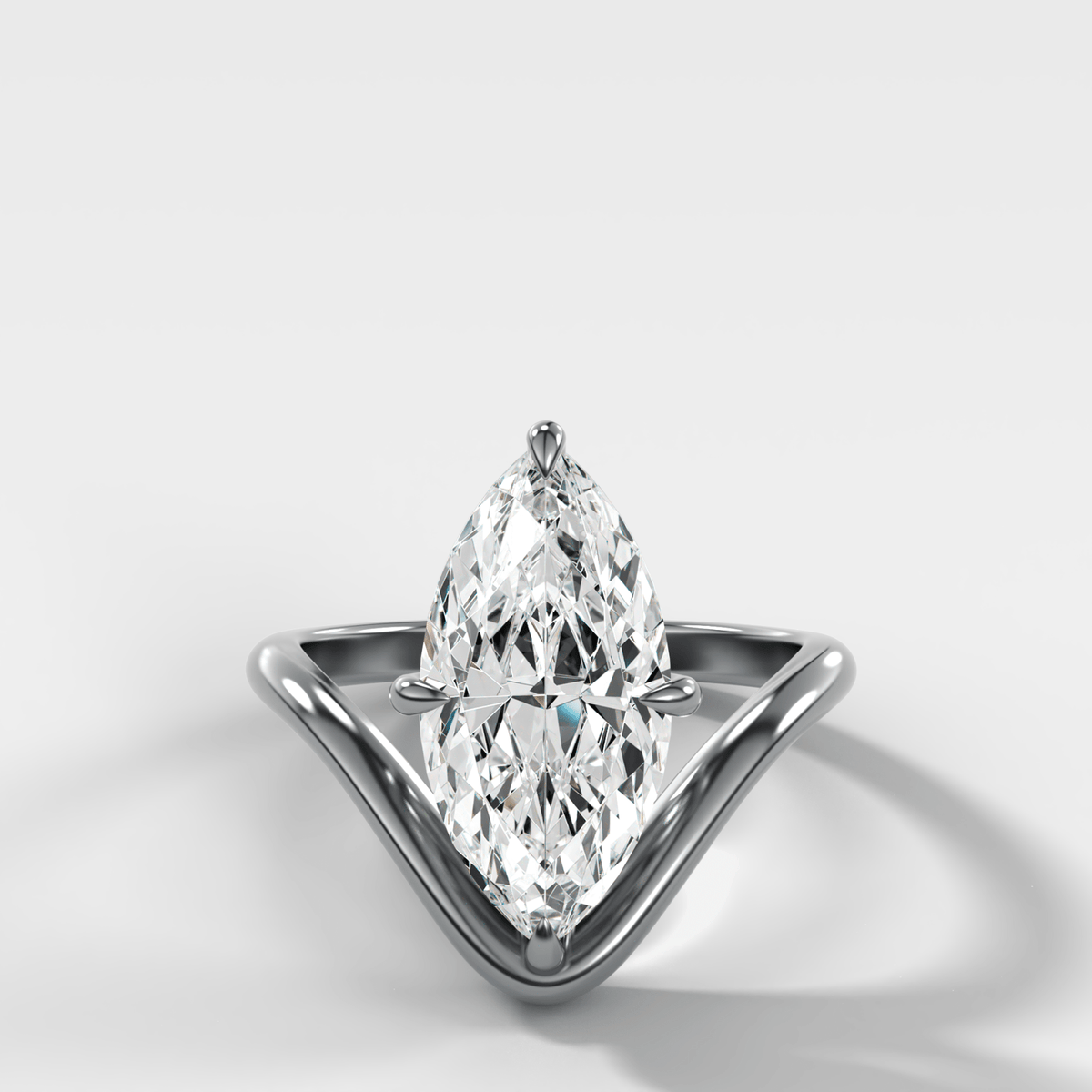 Contoured Compass Set Engagement Ring with Marquise Cut Diamond - GOODSTONE – White Gold / Platinum