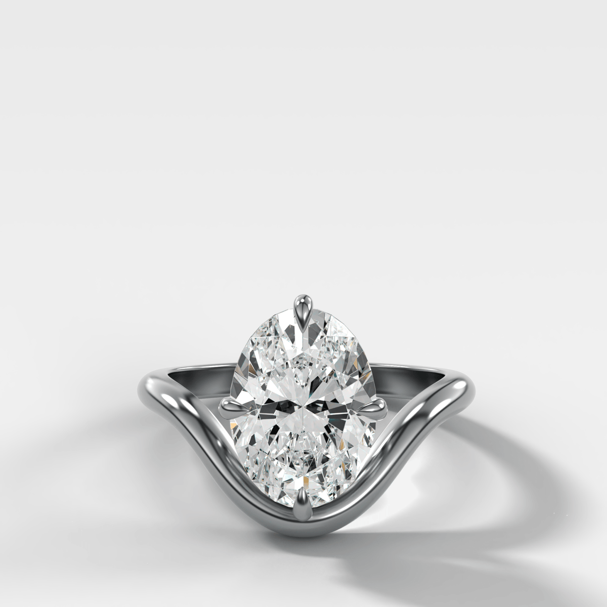 Contoured Compass Set Engagement Ring with Oval Cut Diamond - GOODSTONE – White Gold / Platinum