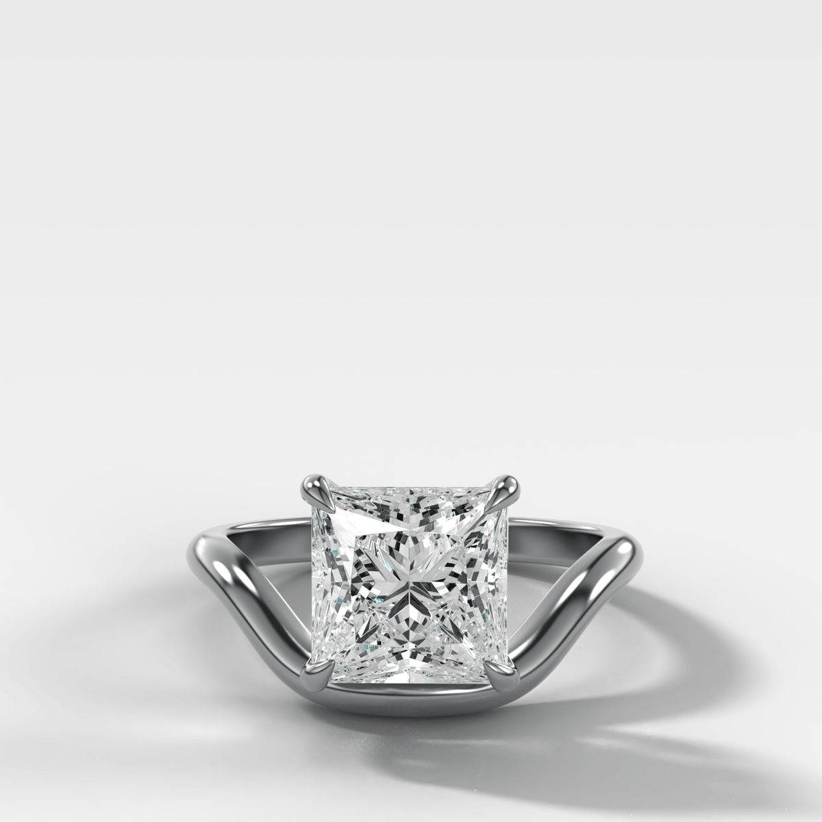 Contoured Compass Set Engagement Ring with Princess Cut Diamond - GOODSTONE – White Gold / Platinum