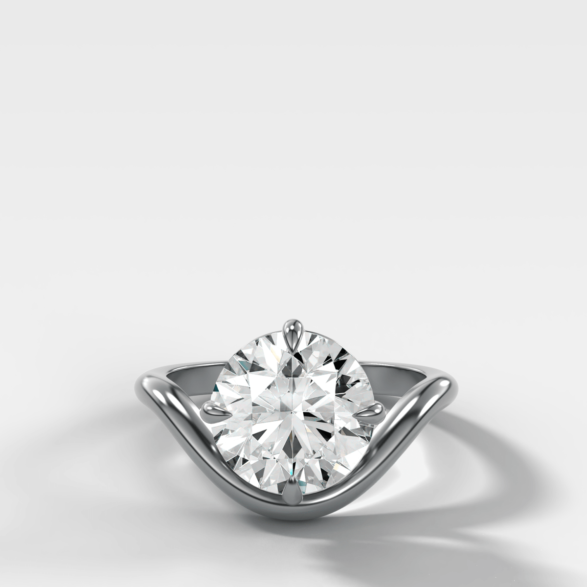 Contoured Compass Set Engagement Ring with Round Cut Diamond - GOODSTONE – White Gold / Platinum