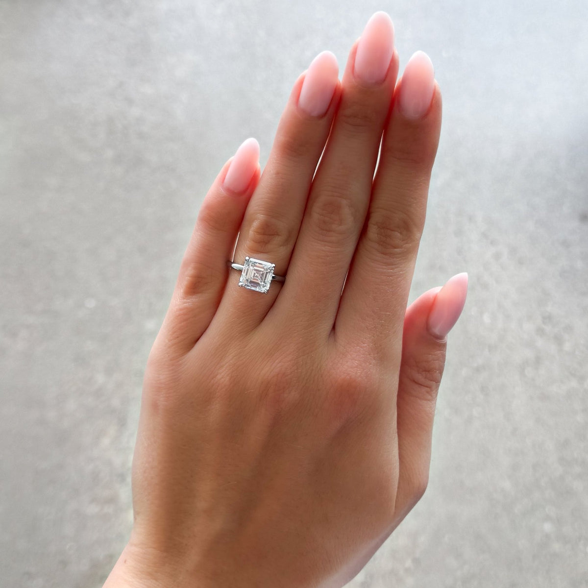 Crescent Solitaire Engagement Ring With Asscher Cut Diamond - GOODSTONE