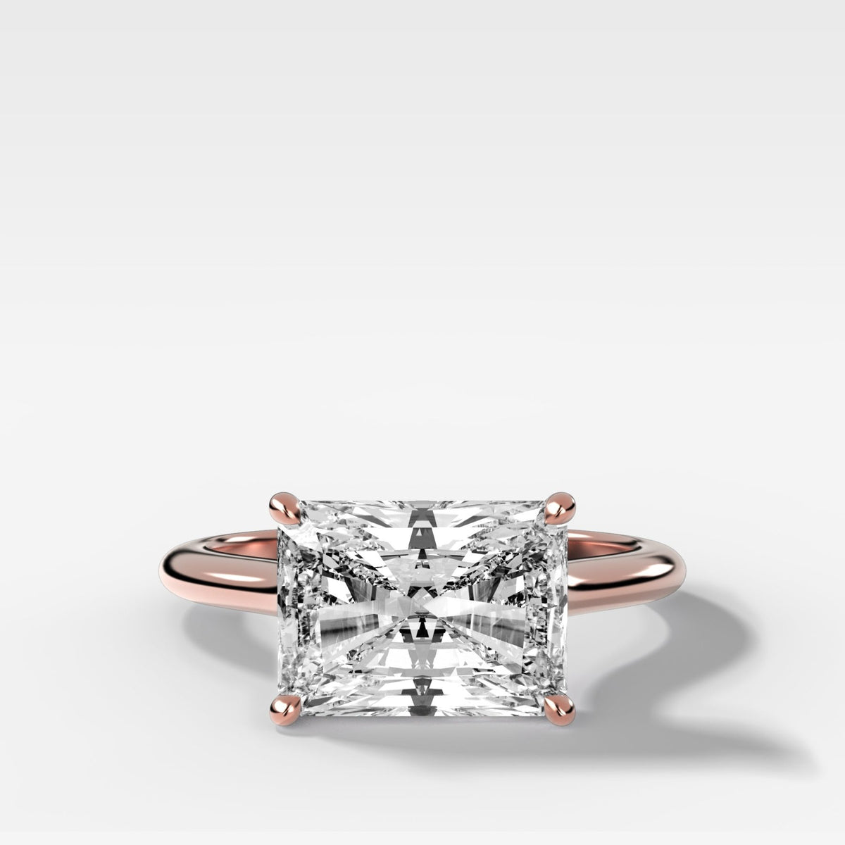 Crescent Solitaire Engagement Ring With Elongated Radiant Cut Diamond (East West) - GOODSTONE