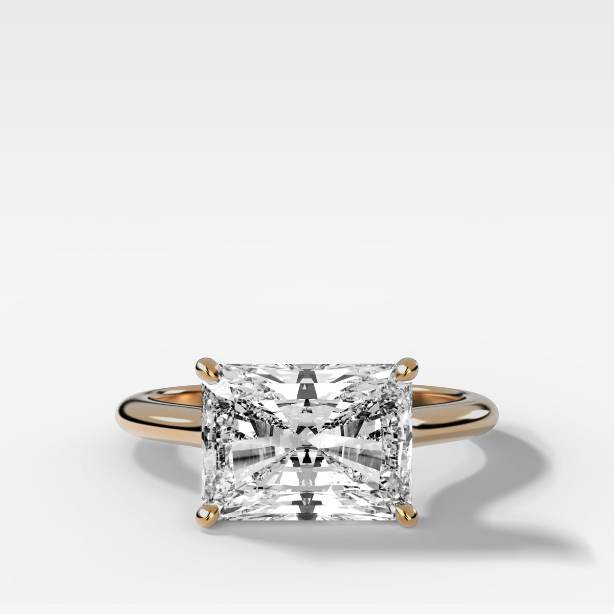 Crescent Solitaire Engagement Ring With Elongated Radiant Cut Diamond (East West) - GOODSTONE