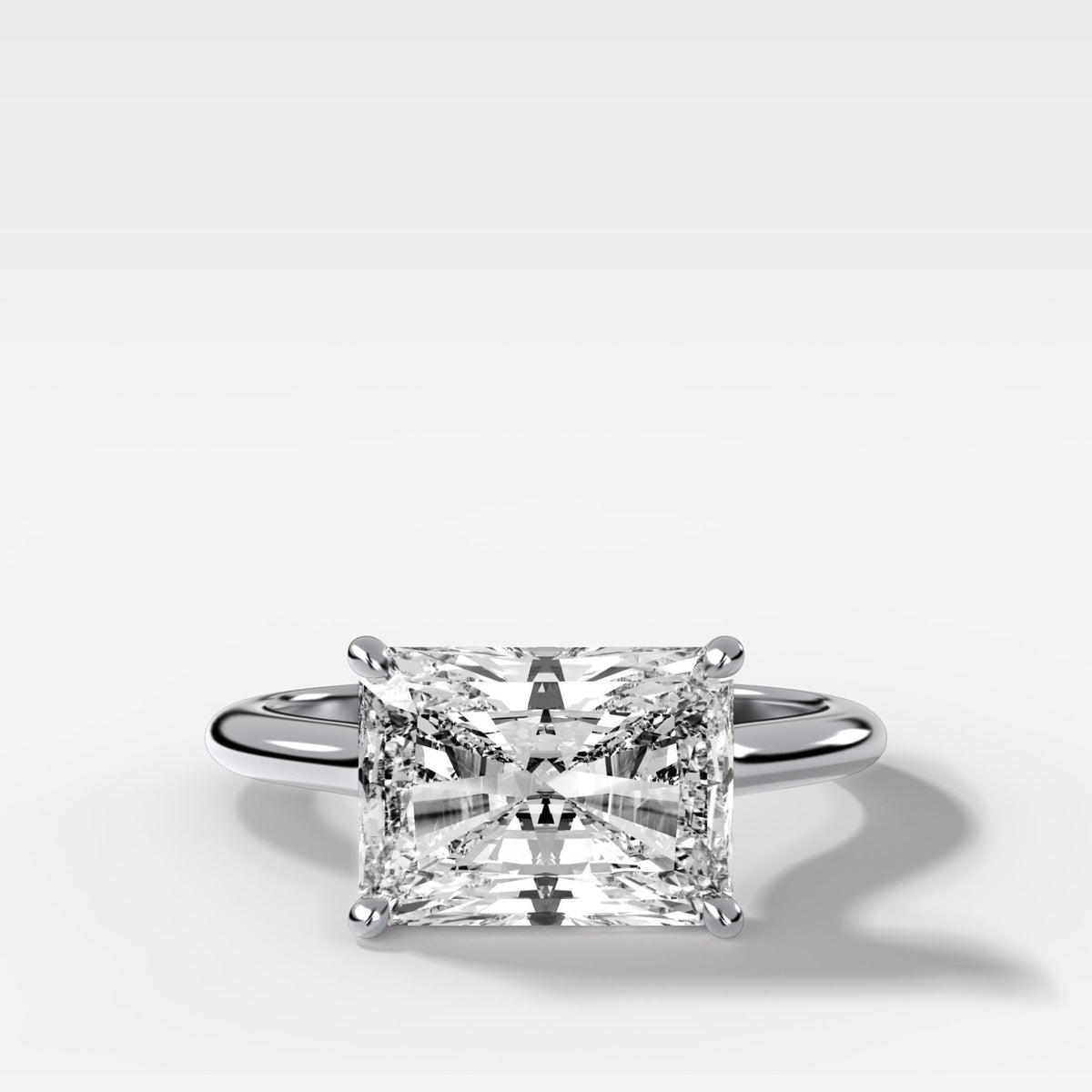 Crescent Solitaire Engagement Ring With Elongated Radiant Cut Diamond (East West) - GOODSTONE