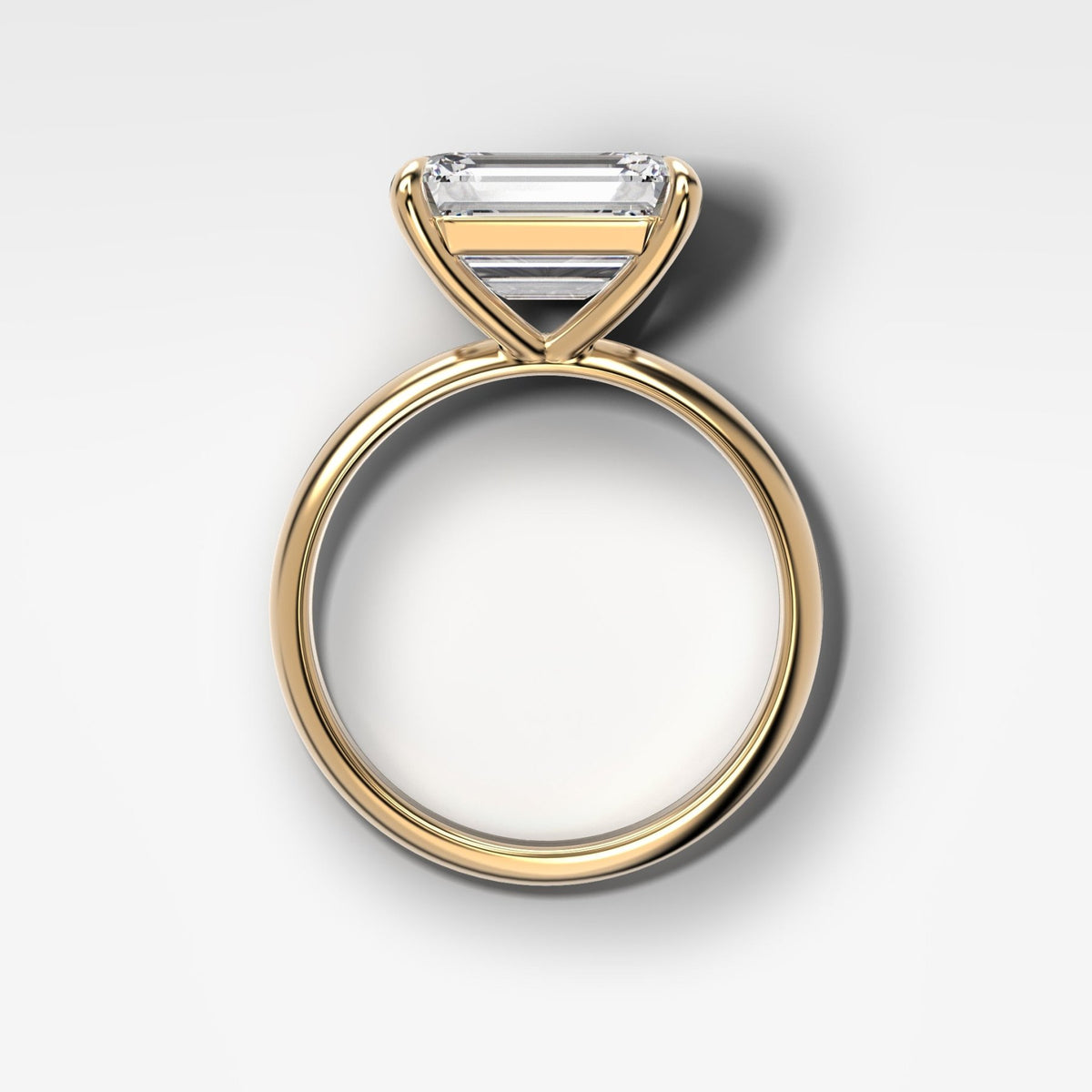 Crescent Solitaire Engagement Ring With Emerald Cut Diamond (East West) - GOODSTONE