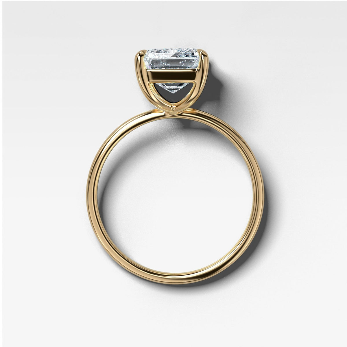 Crescent Solitaire Engagement Ring With Emerald Cut Diamond (North South) - GOODSTONE