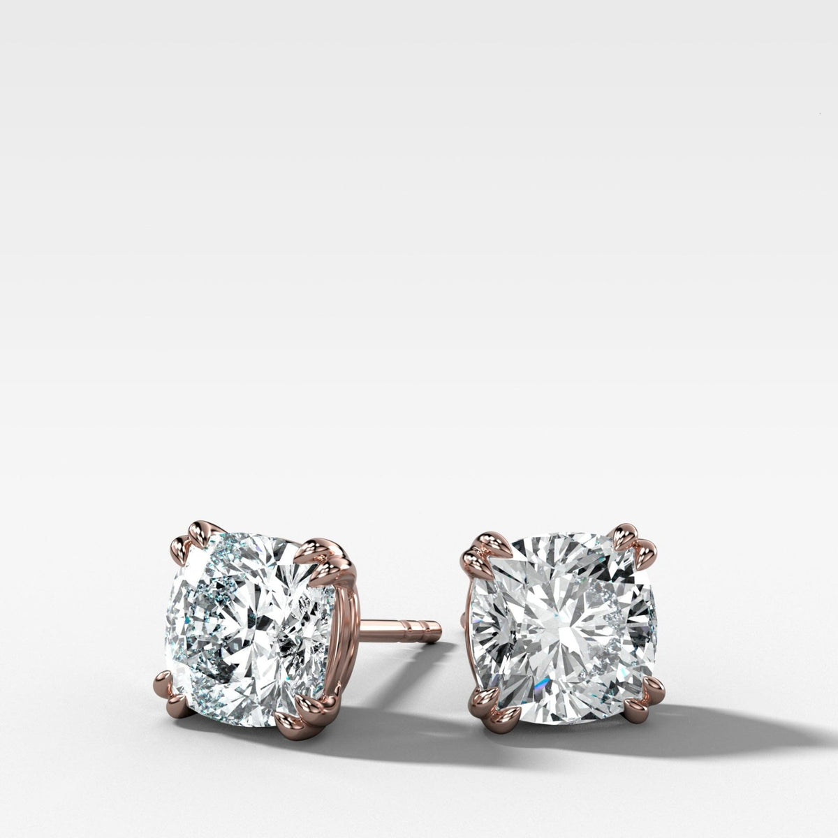 Cushion Cut Double Point Prong Diamond Studs - GOODSTONE