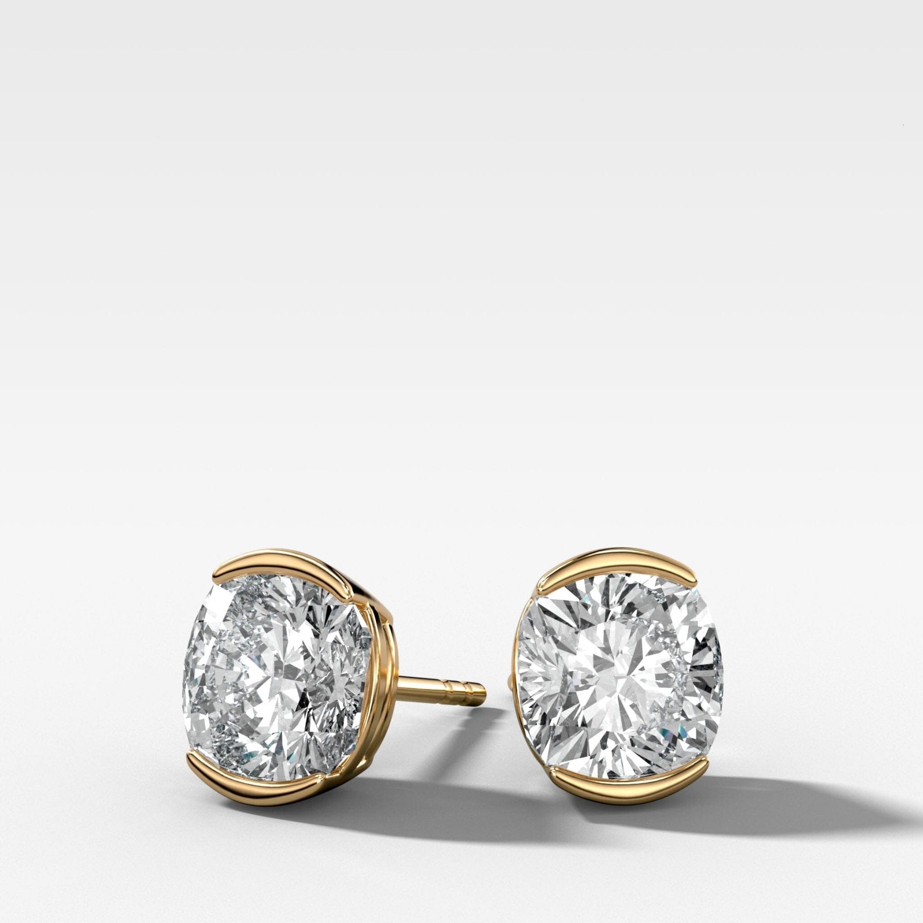 Cushion Cut Half Bezel Diamond Studs - GOODSTONE
