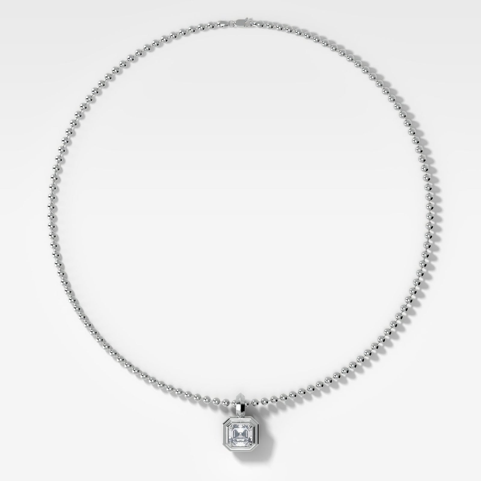 Double Bezel Asscher Attachable Diamond Pendant With Beaded Chain (3mm) - GOODSTONE
