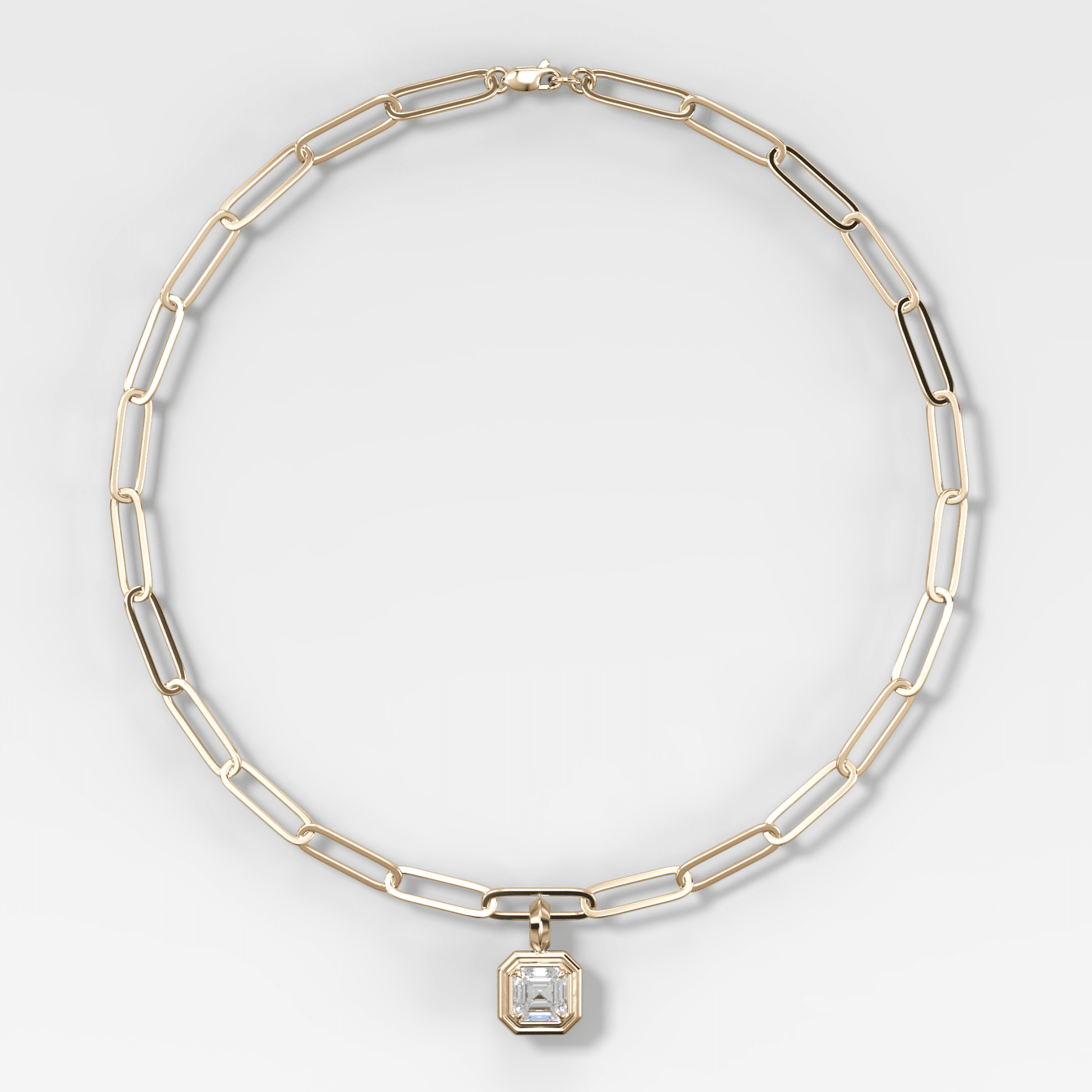 Double Bezel Asscher Attachable Diamond Pendant With Paperclip Chain (6.2mm) - GOODSTONE