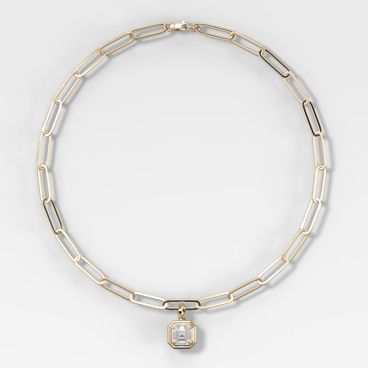 Double Bezel Asscher Attachable Diamond Pendant With Paperclip Chain (6.2mm) - GOODSTONE