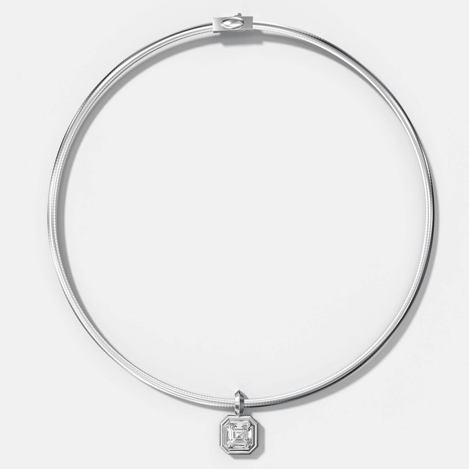 Double Bezel Asscher Attachable Diamond Pendant With Reversible Omega Chain (3mm) - GOODSTONE