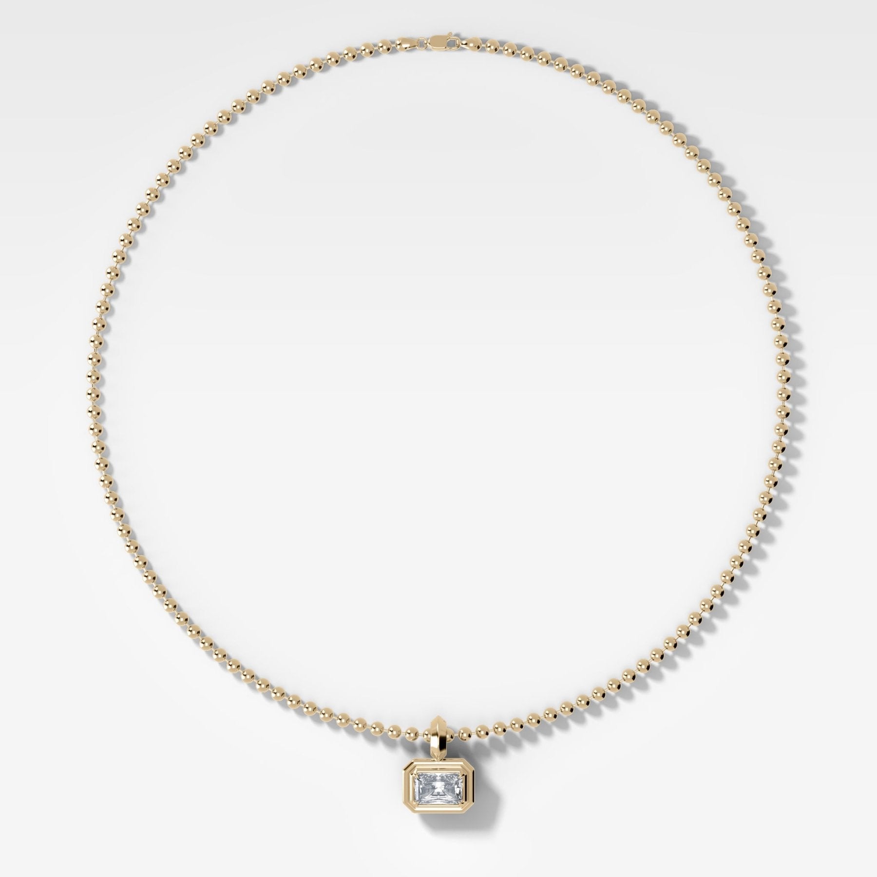 Double Bezel East West Elongated Radiant Attachable Diamond Pendant With Beaded Chain (3mm) - GOODSTONE