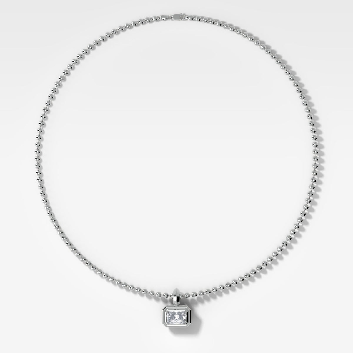 Double Bezel East West Elongated Radiant Attachable Diamond Pendant With Beaded Chain (3mm) - GOODSTONE