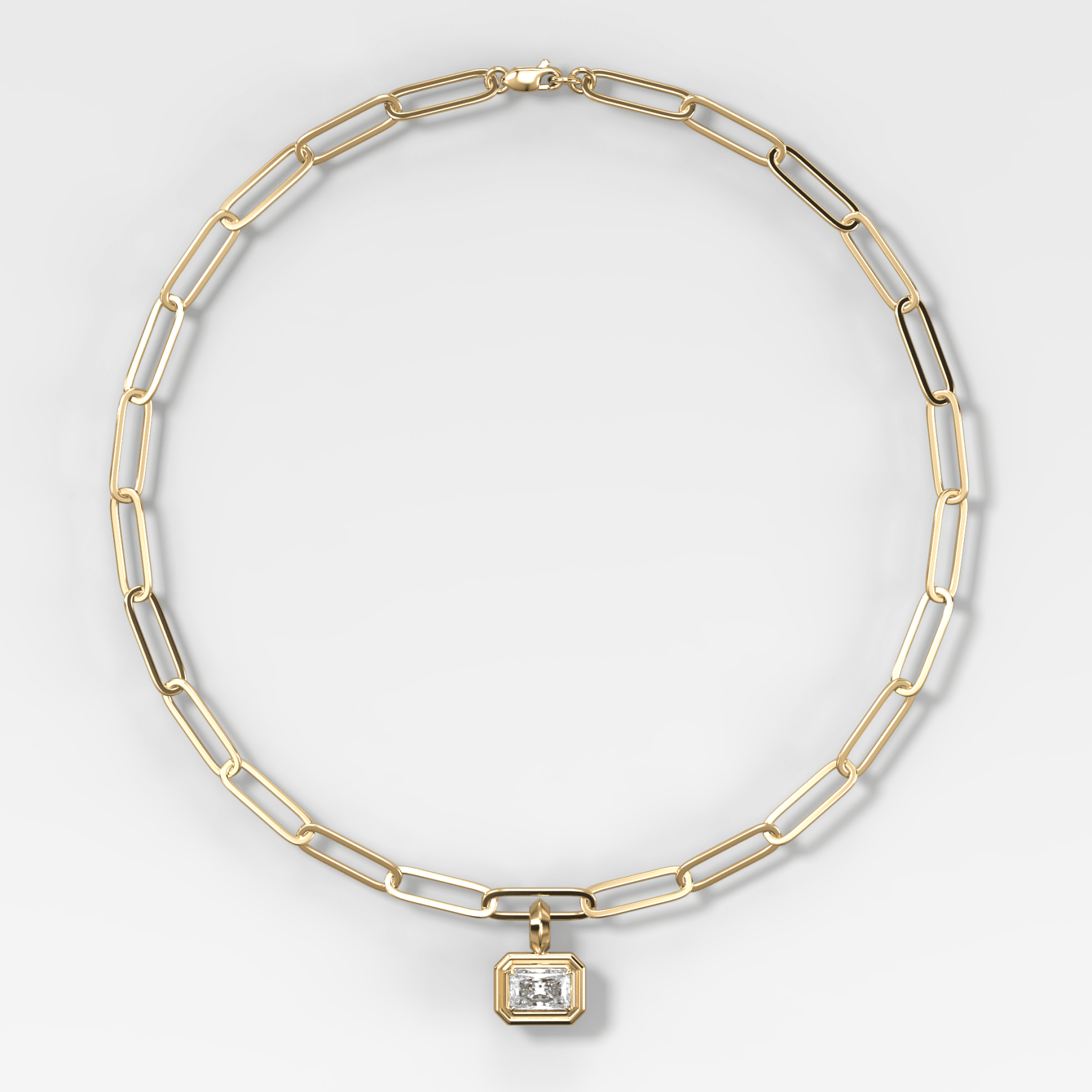 Double Bezel East West Elongated Radiant Attachable Diamond Pendant With Paperclip Chain (6.2mm) - GOODSTONE