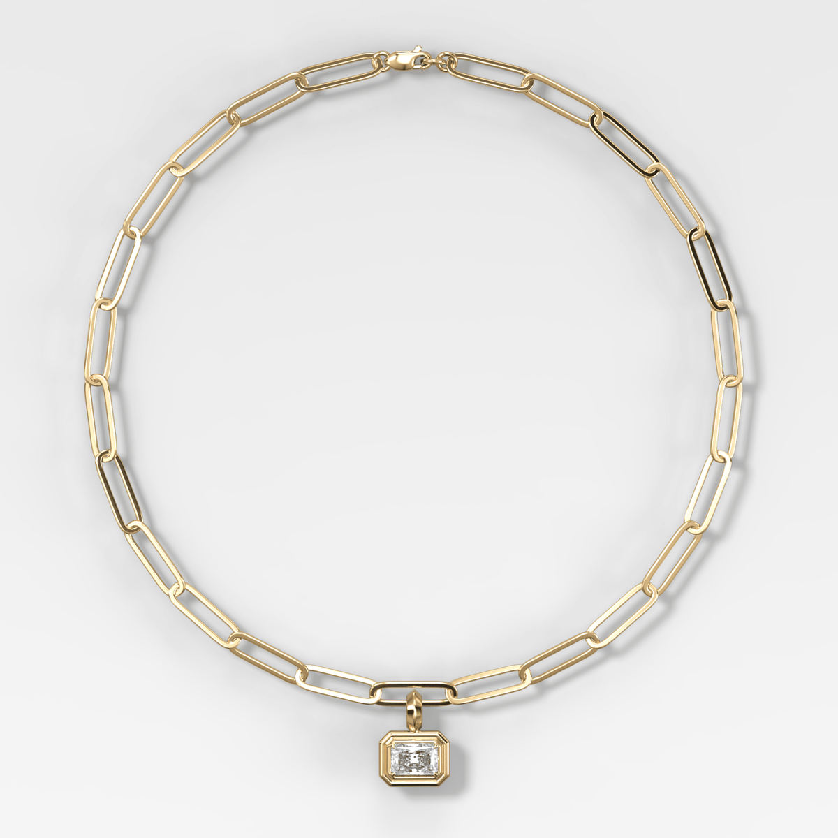 Double Bezel East West Elongated Radiant Attachable Diamond Pendant With Paperclip Chain (6.2mm) - GOODSTONE