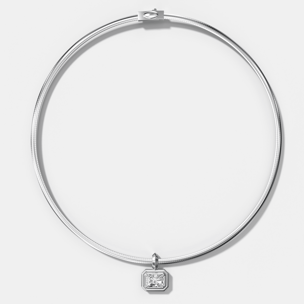 Double Bezel East West Elongated Radiant Attachable Diamond Pendant With Reversible Omega Chain (3mm) - GOODSTONE