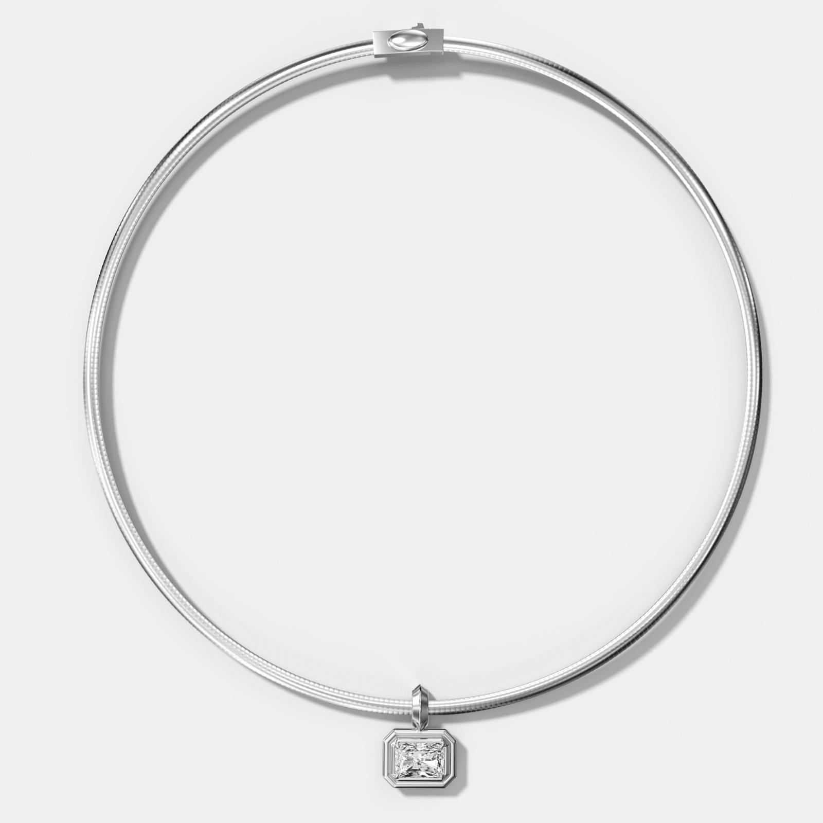 Double Bezel East West Elongated Radiant Attachable Diamond Pendant With Reversible Omega Chain (3mm) - GOODSTONE