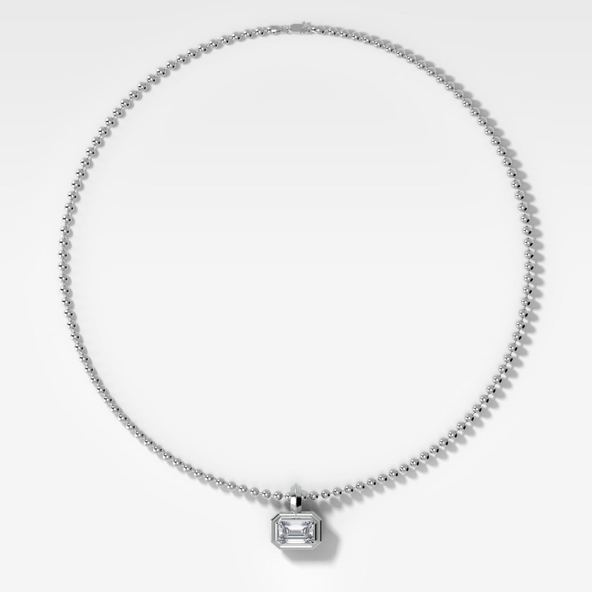 Double Bezel East West Emerald Attachable Diamond Pendant With Beaded Chain (3mm) - GOODSTONE