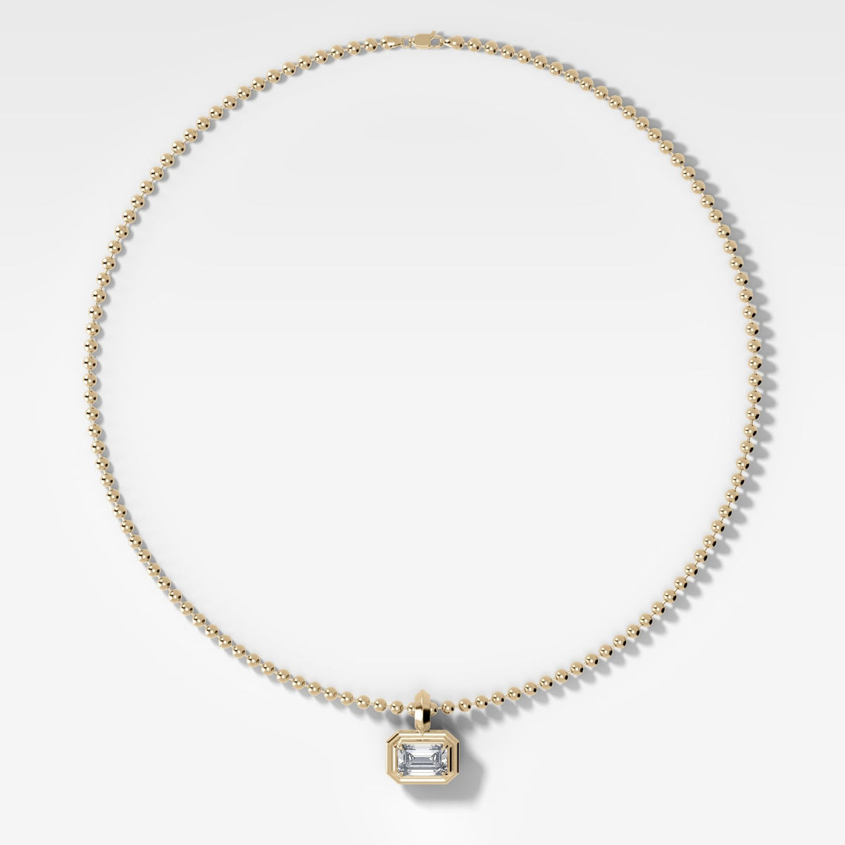 Double Bezel East West Emerald Attachable Diamond Pendant With Beaded Chain (3mm) - GOODSTONE