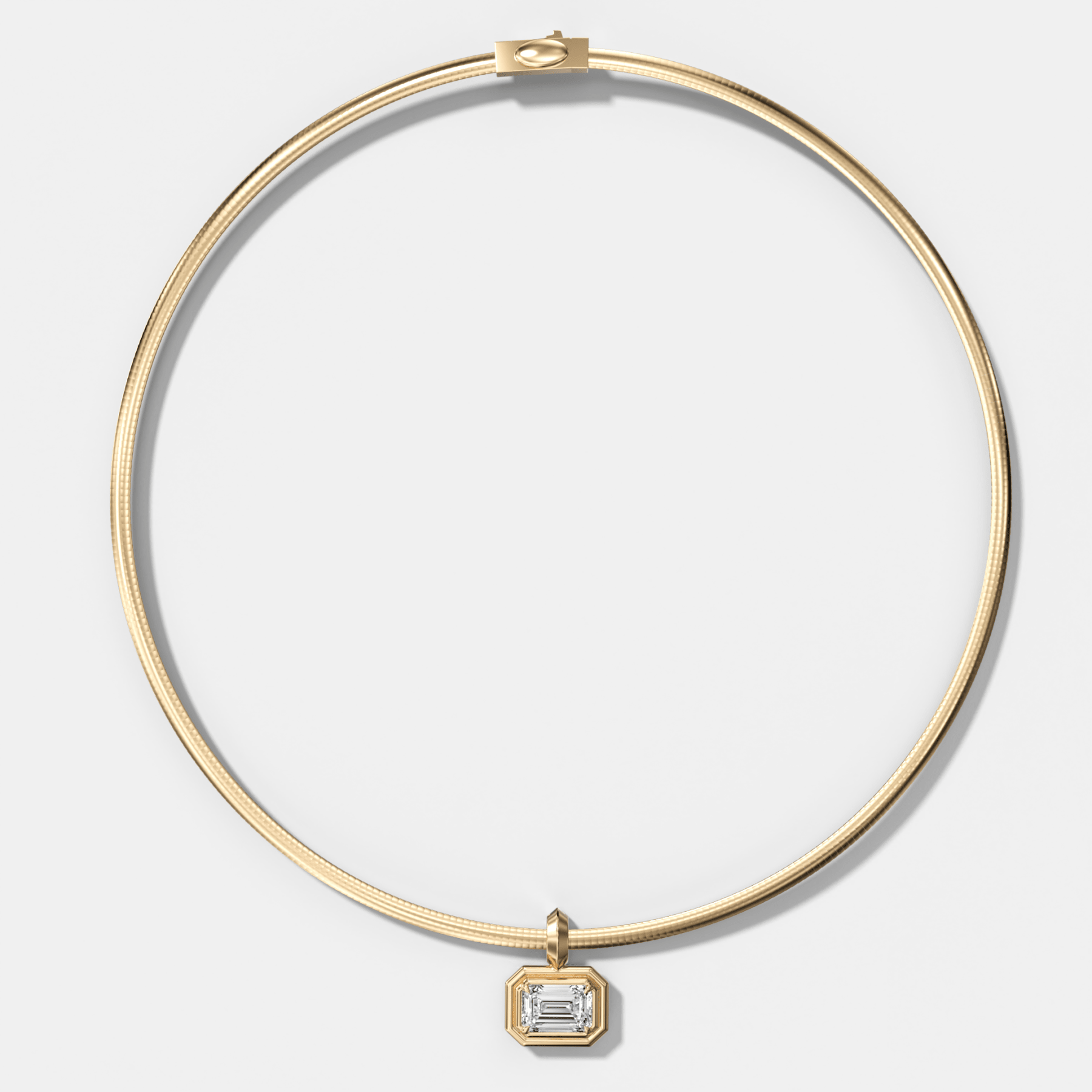 Double Bezel East West Emerald Attachable Diamond Pendant With Reversible Omega Chain (3mm) - GOODSTONE