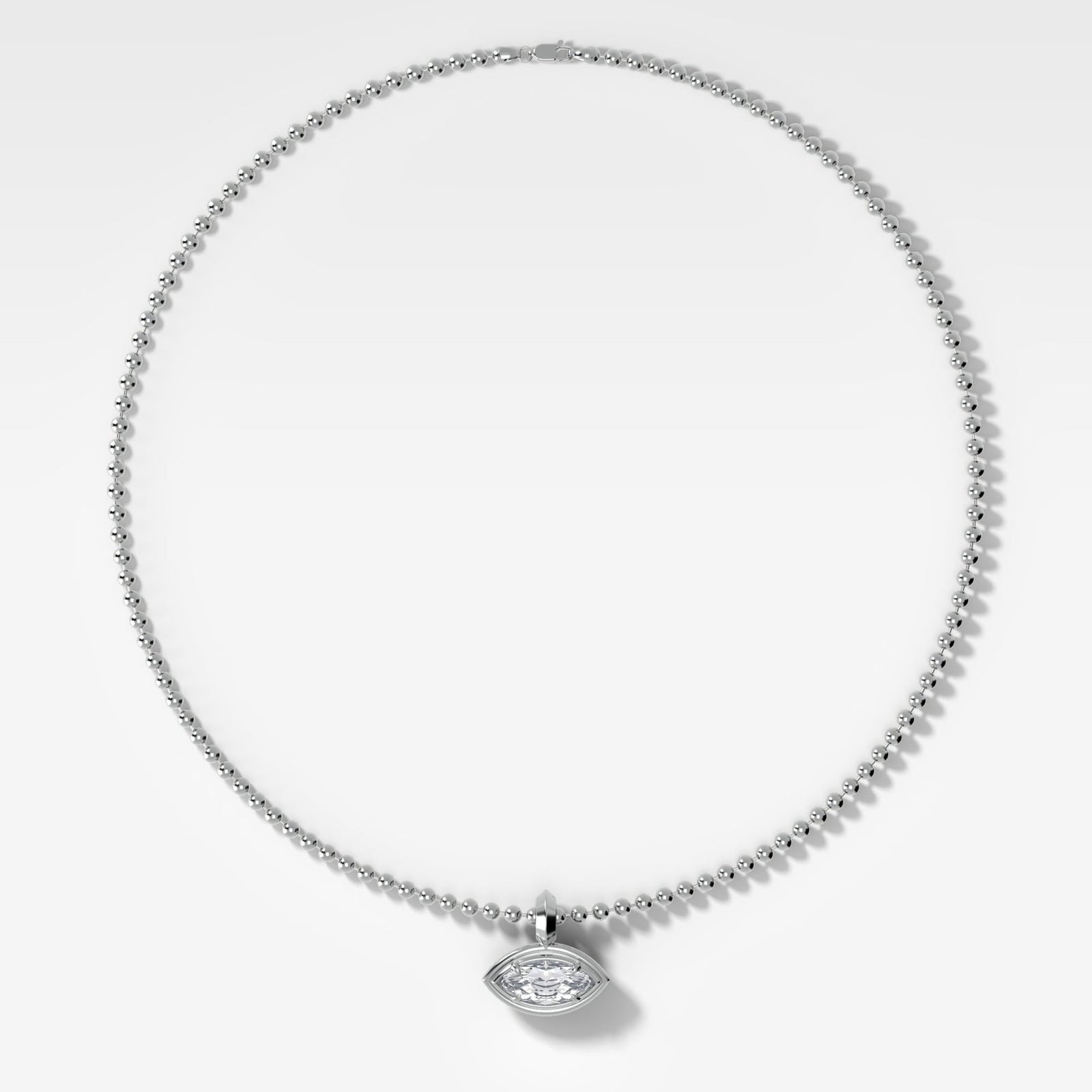 Double Bezel East West Marquise Attachable Diamond Pendant With Beaded Chain (3mm) - GOODSTONE