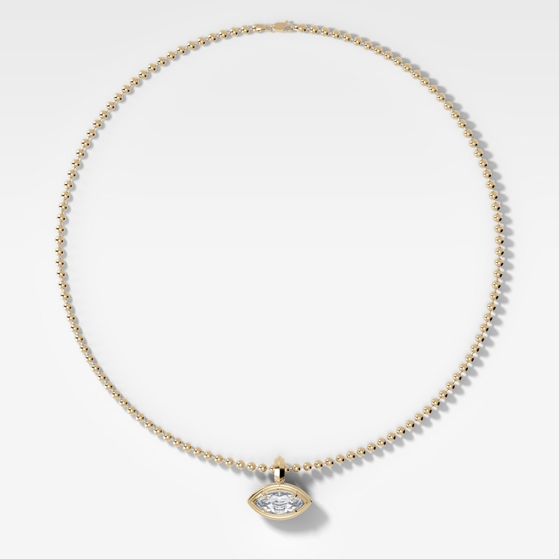 Double Bezel East West Marquise Attachable Diamond Pendant With Beaded Chain (3mm) - GOODSTONE