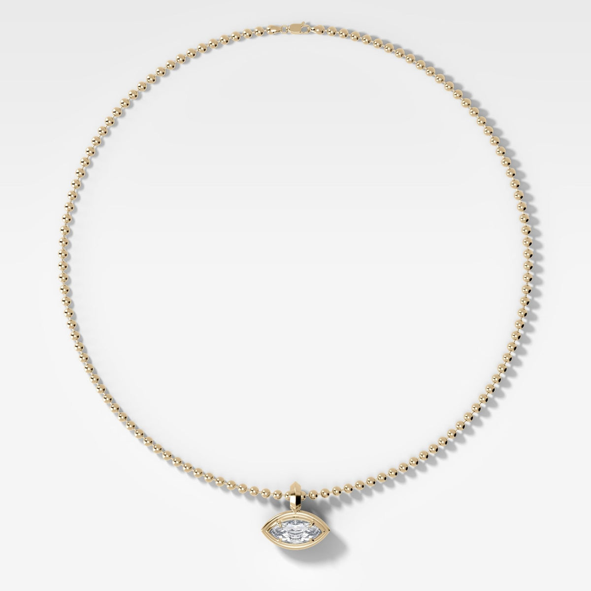 Double Bezel East West Marquise Attachable Diamond Pendant With Beaded Chain (3mm) - GOODSTONE