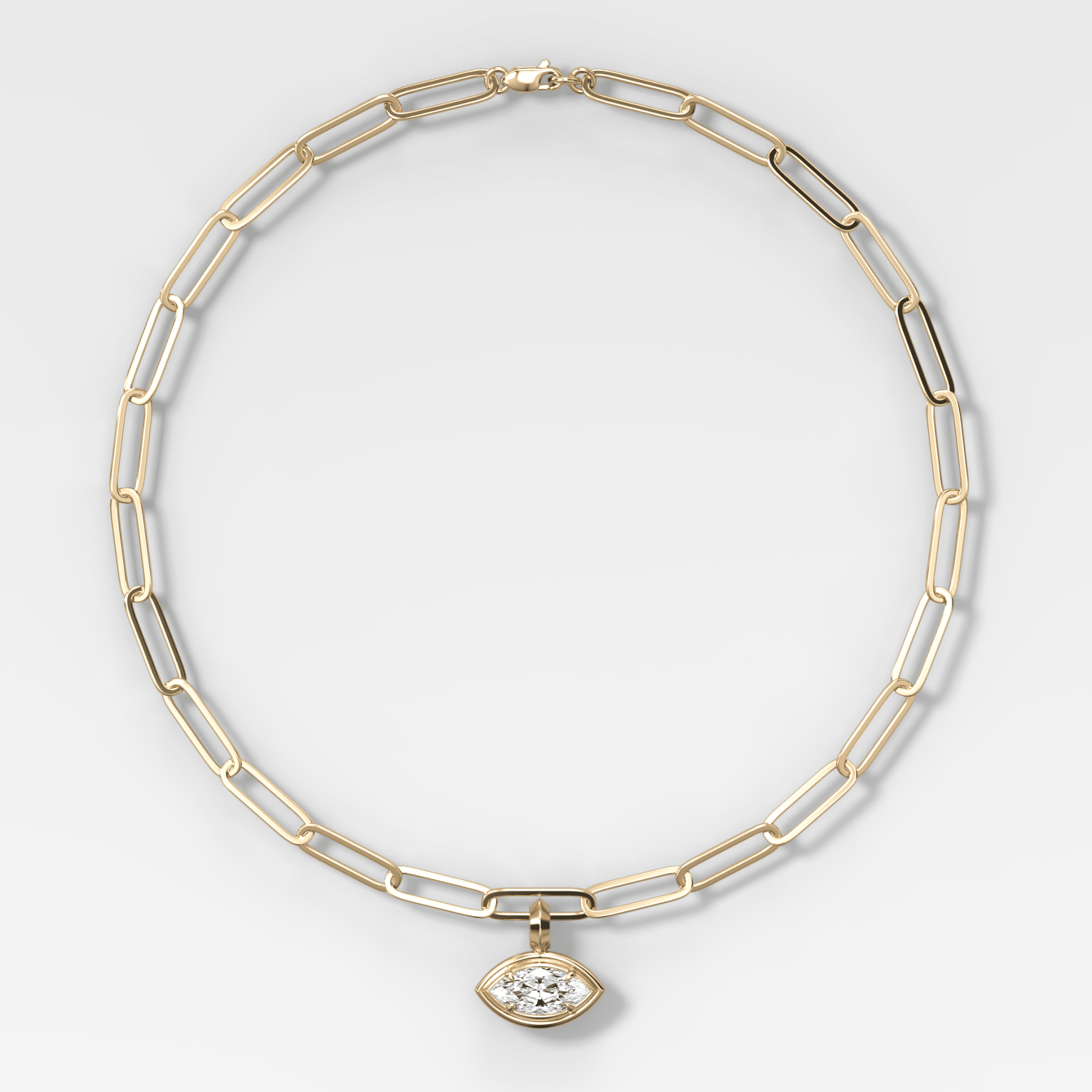 Double Bezel East West Marquise Attachable Diamond Pendant With Paperclip Chain (6.2mm) - GOODSTONE