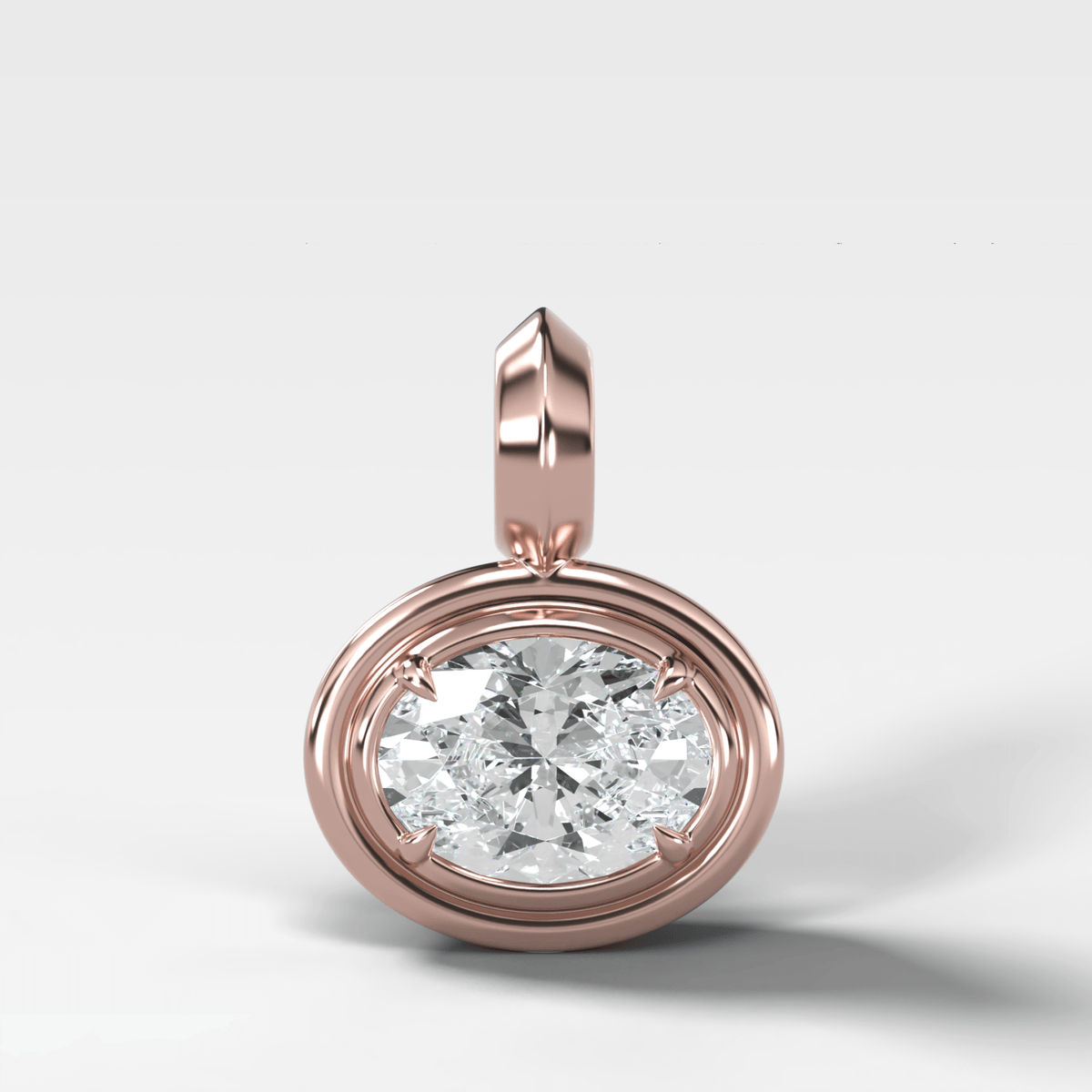 Double Bezel East West Oval Attachable Diamond Pendant - GOODSTONE