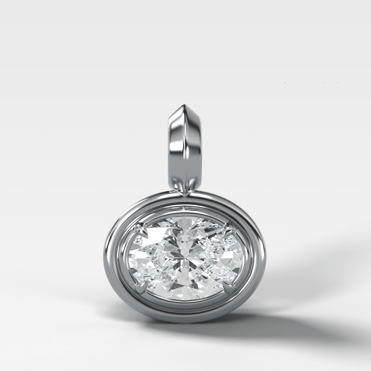 Double Bezel East West Oval Attachable Diamond Pendant - GOODSTONE