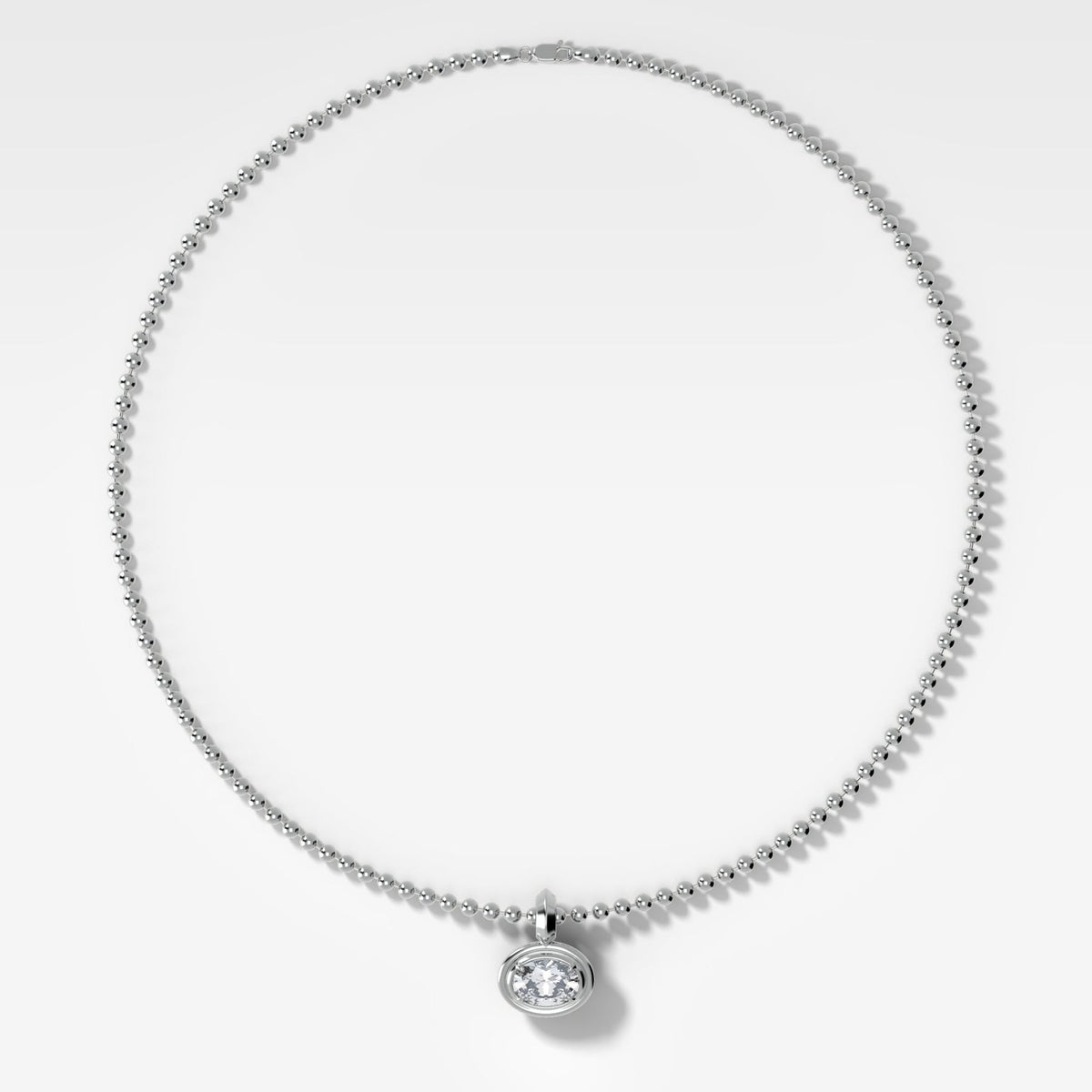 Double Bezel East West Oval Attachable Diamond Pendant With Beaded Chain (3mm) - GOODSTONE
