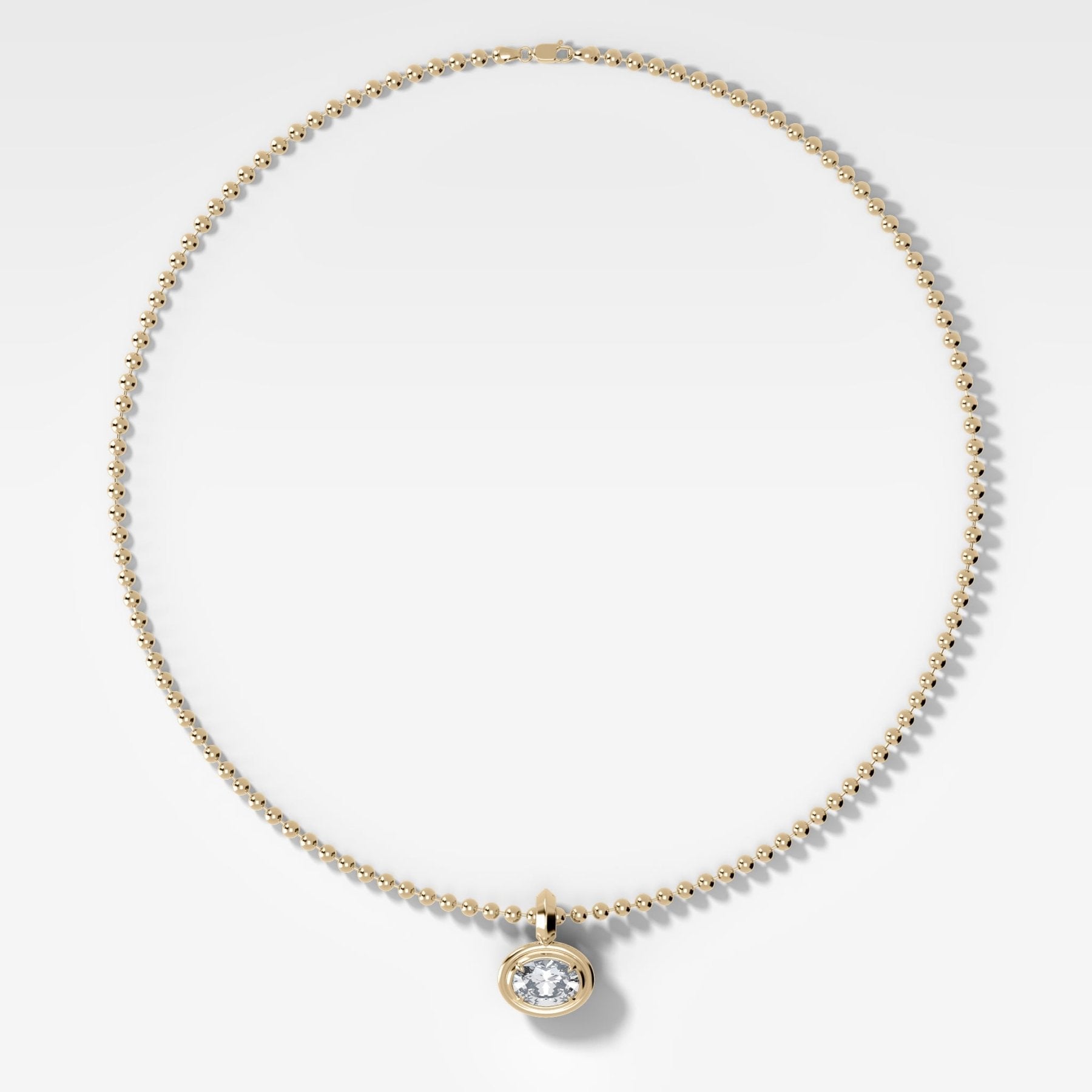 Double Bezel East West Oval Attachable Diamond Pendant With Beaded Chain (3mm) - GOODSTONE