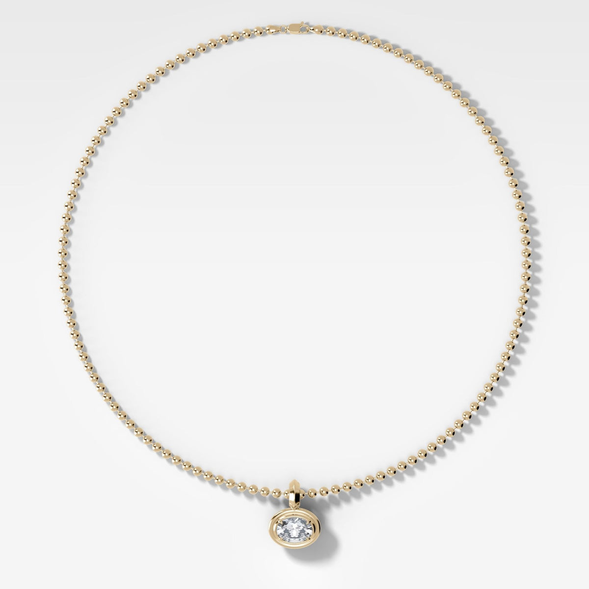 Double Bezel East West Oval Attachable Diamond Pendant With Beaded Chain (3mm) - GOODSTONE