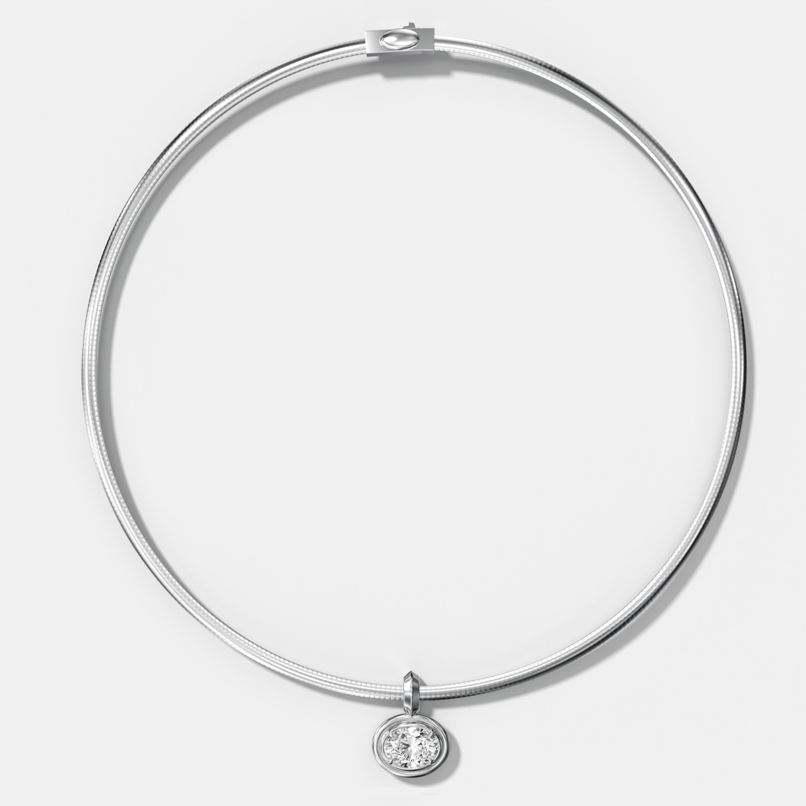 Double Bezel East West Oval Attachable Diamond Pendant With Reversible Omega Chain (3mm) - GOODSTONE