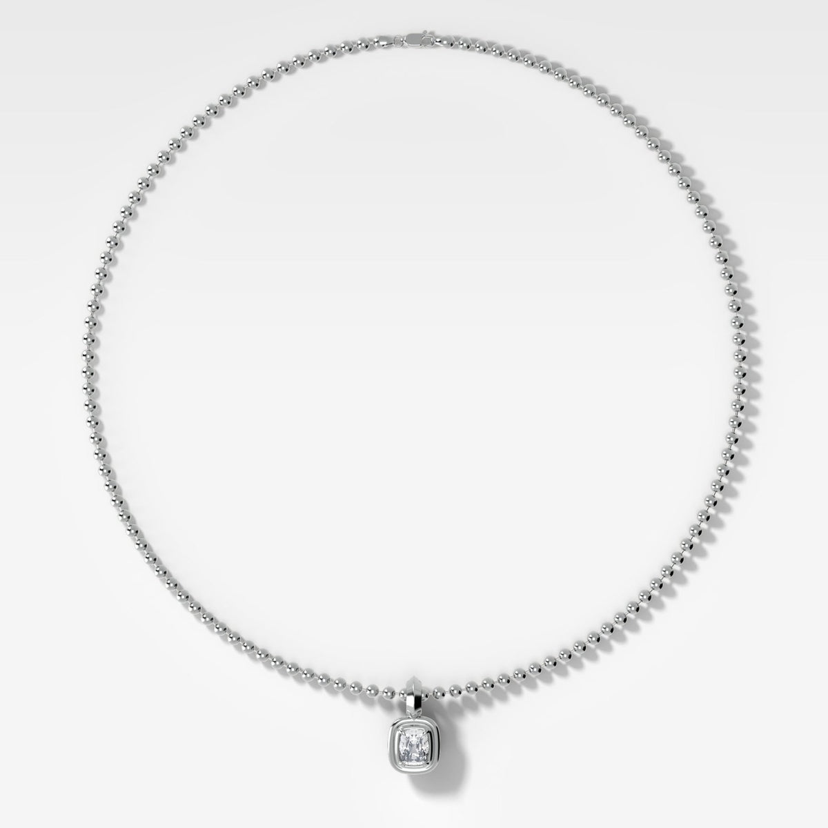 Double Bezel Elongated Cushion Attachable Diamond Pendant With Beaded Chain (3mm) - GOODSTONE