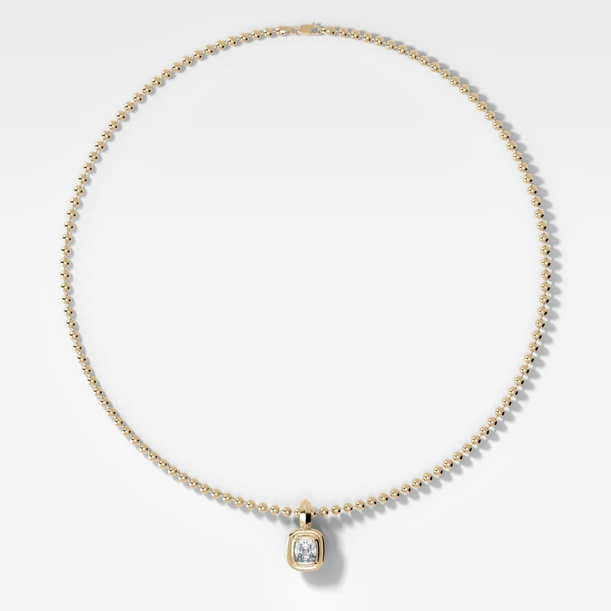 Double Bezel Elongated Cushion Attachable Diamond Pendant With Beaded Chain (3mm) - GOODSTONE